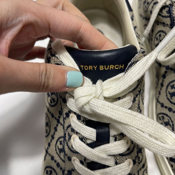 TORY BURCH T Monogram Logo Howell Court Sneakers in Perfect Navy Size 9 - Picture 9 of 16